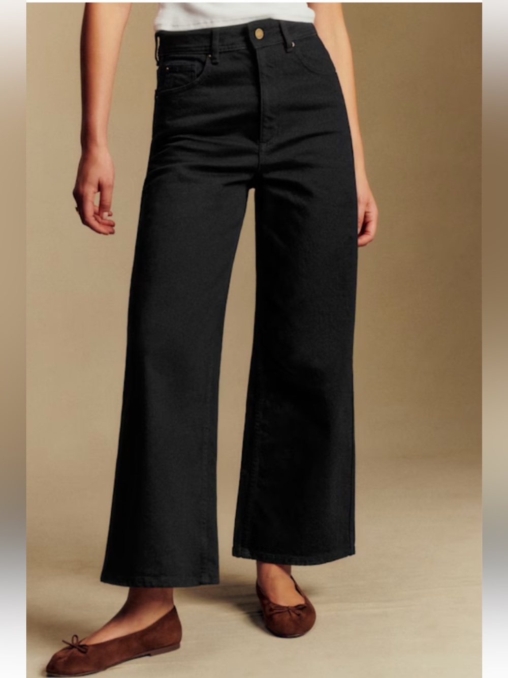 Sezane le crop jeans size 6 wide leg high rise black ultra wide designer denim